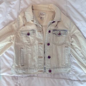 Cropped cream colored Forever 21 denim ripped jacket